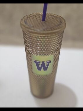 Starbucks 24 Oz. Gold Iridescent Studded Tumbler with Purple Accent